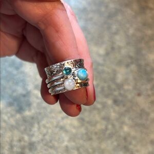 Silver Stacking Rings with Blue and White Stones